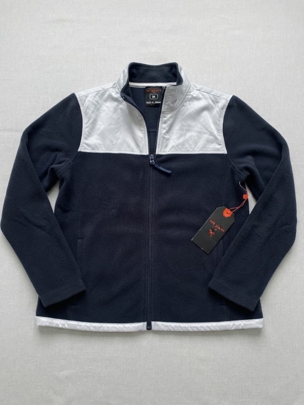 Size Medium Men's Navy and White Full-Zip Fleece Jacket